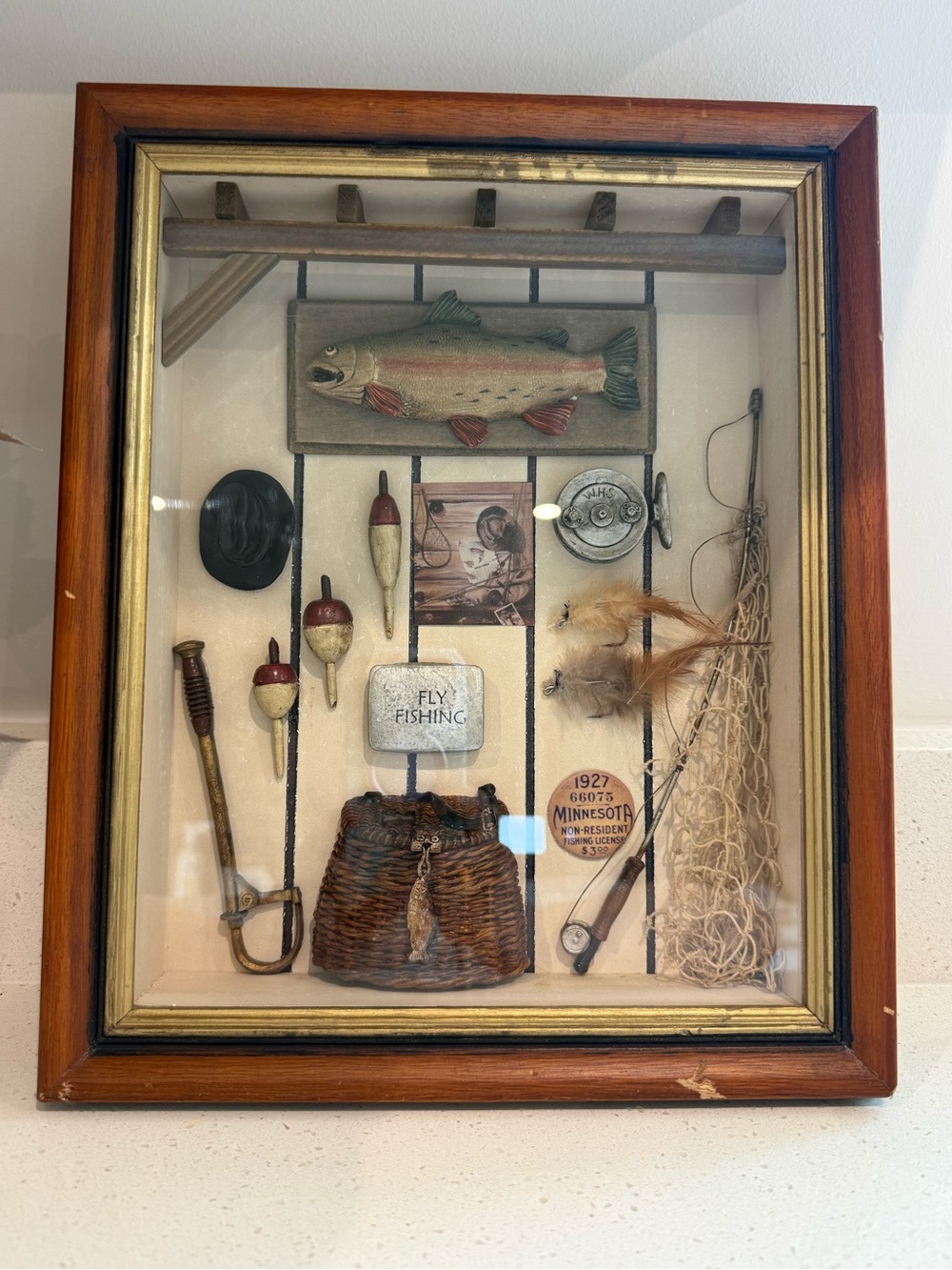 Vintage Fly Fishing Shadow Box 3D Diorama Wall Decor